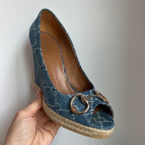 Gucci Monogram Denim Wedges - Picture 6 of 8